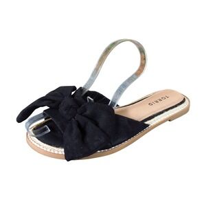 Torrid Bow Slide Womens Sandals Sz 7 Wide Casual Summer Espadrille Black Fabric